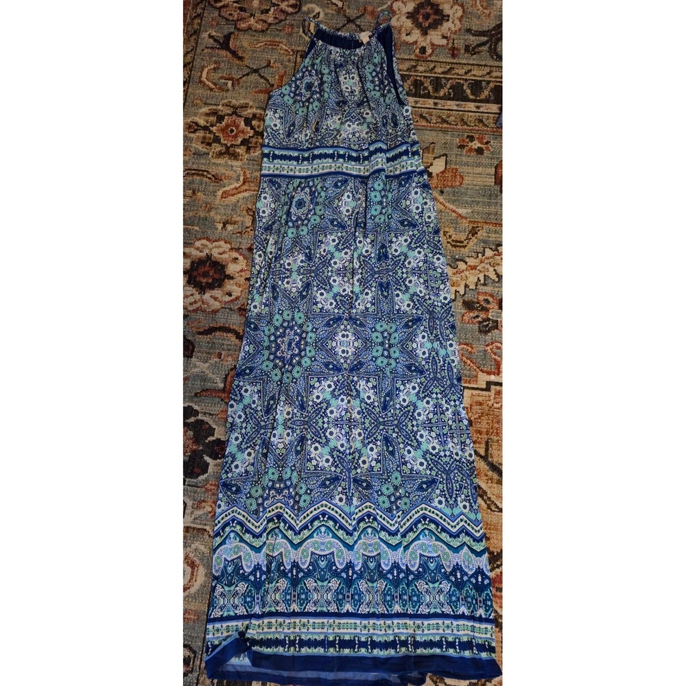 Established 1962 Blue Green Medallion Print Halter Maxi Dress Womens‎ Size 16